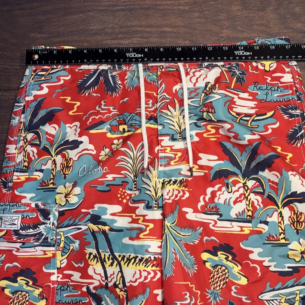 Polo Ralph Lauren Swim Shorts Mens Medium Red Floral Hawaiian Aloha Print Trunks - Picture 3 of 6